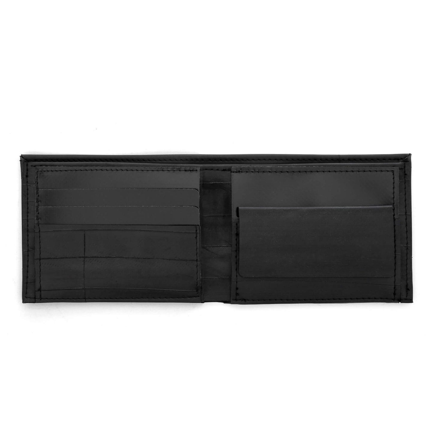 Portafoglio da uomo nero sostenibile, portafoglio per appassionato bicicletta, portafoglio con portamonete per uomo vegano.