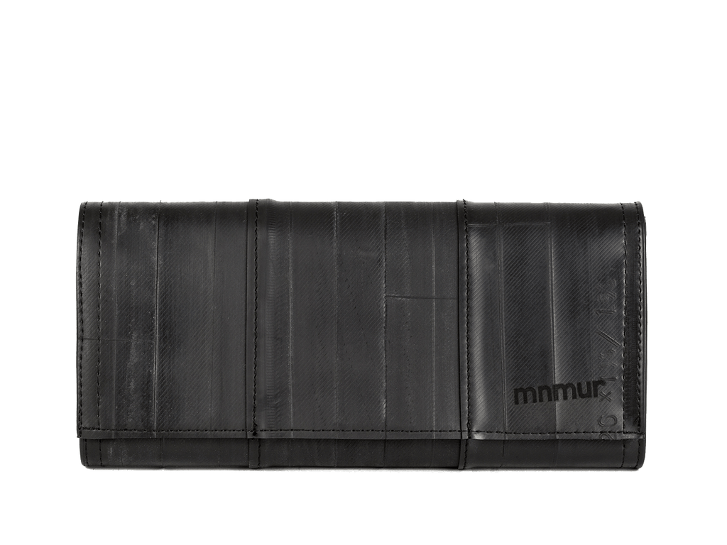 portafoglio nero vegan grande da donna in camera d'aria riciclata fatto a mano in Italia
