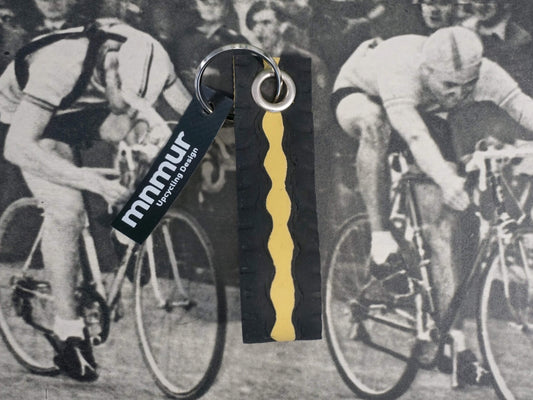 Portachiavi in copertone di bicicletta riciclato. Colore Nero/Giallo