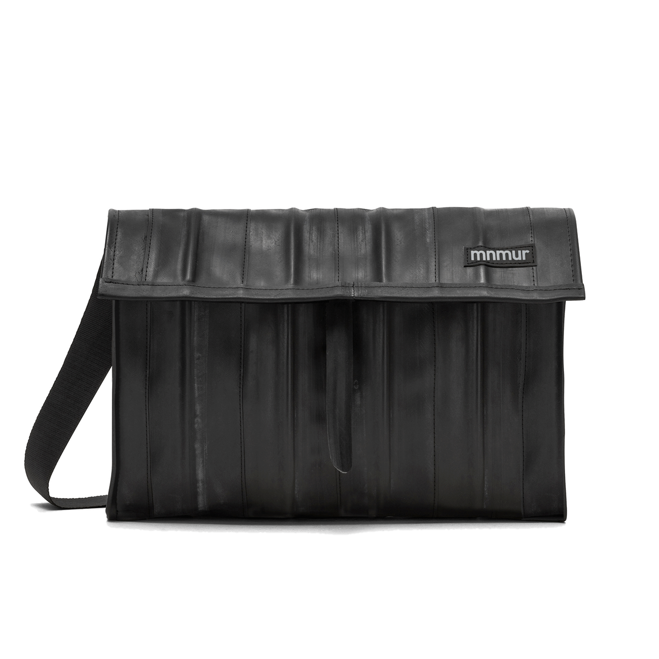Borsa Tracolla Uomo Camera d'Aria Riciclata, Borsa Vegan Nera Sostenibile Fatta a Mano.