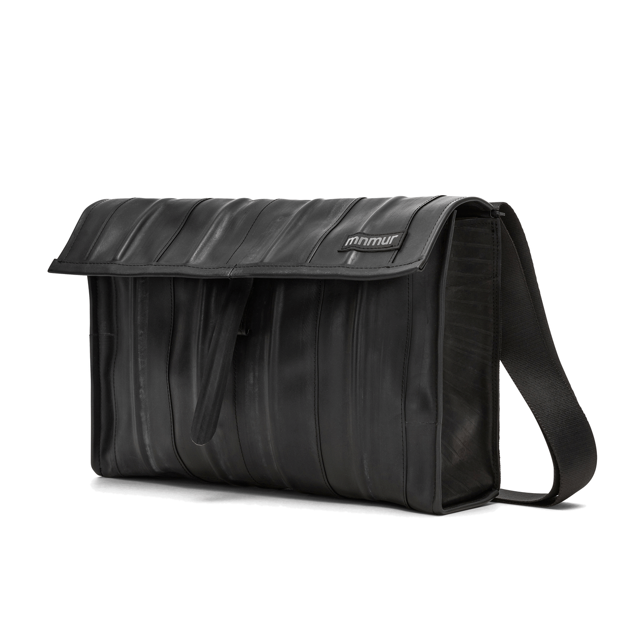 Borsa Tracolla Uomo Camera d'Aria Riciclata, Borsa Vegan Nera Sostenibile Fatta a Mano.