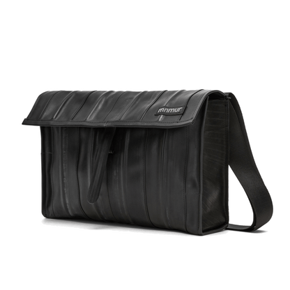 Borsa Tracolla Uomo Camera d'Aria Riciclata, Borsa Vegan Nera Sostenibile Fatta a Mano.